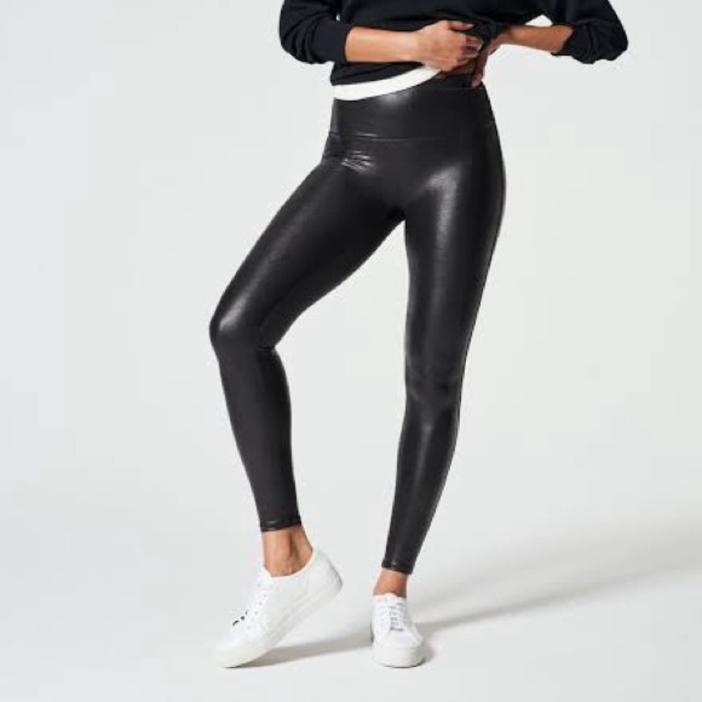 SPANXshape Faux Leather Black High-Waisted Leggings XL